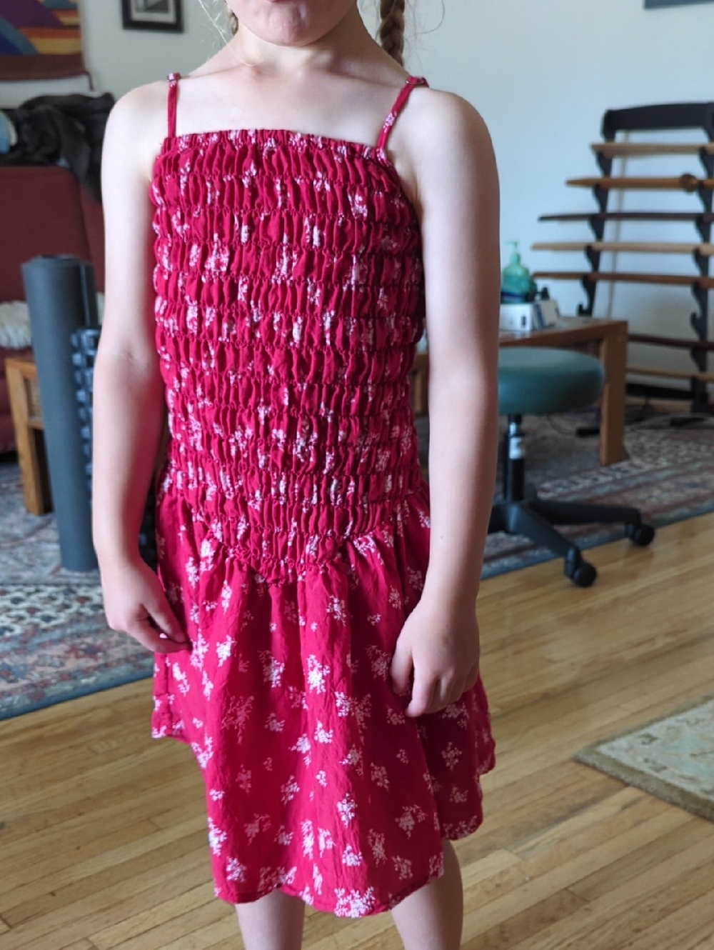 Red Floral Smocked Bodice Sundress, S